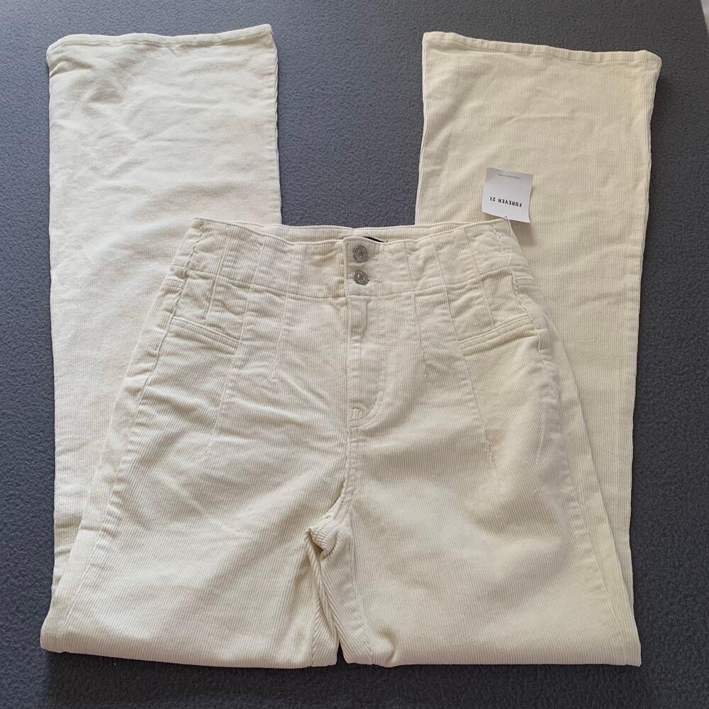 NWT Corduroy Flare Pants Ivory Size Medium Retro Textured High Rise Cream Boho